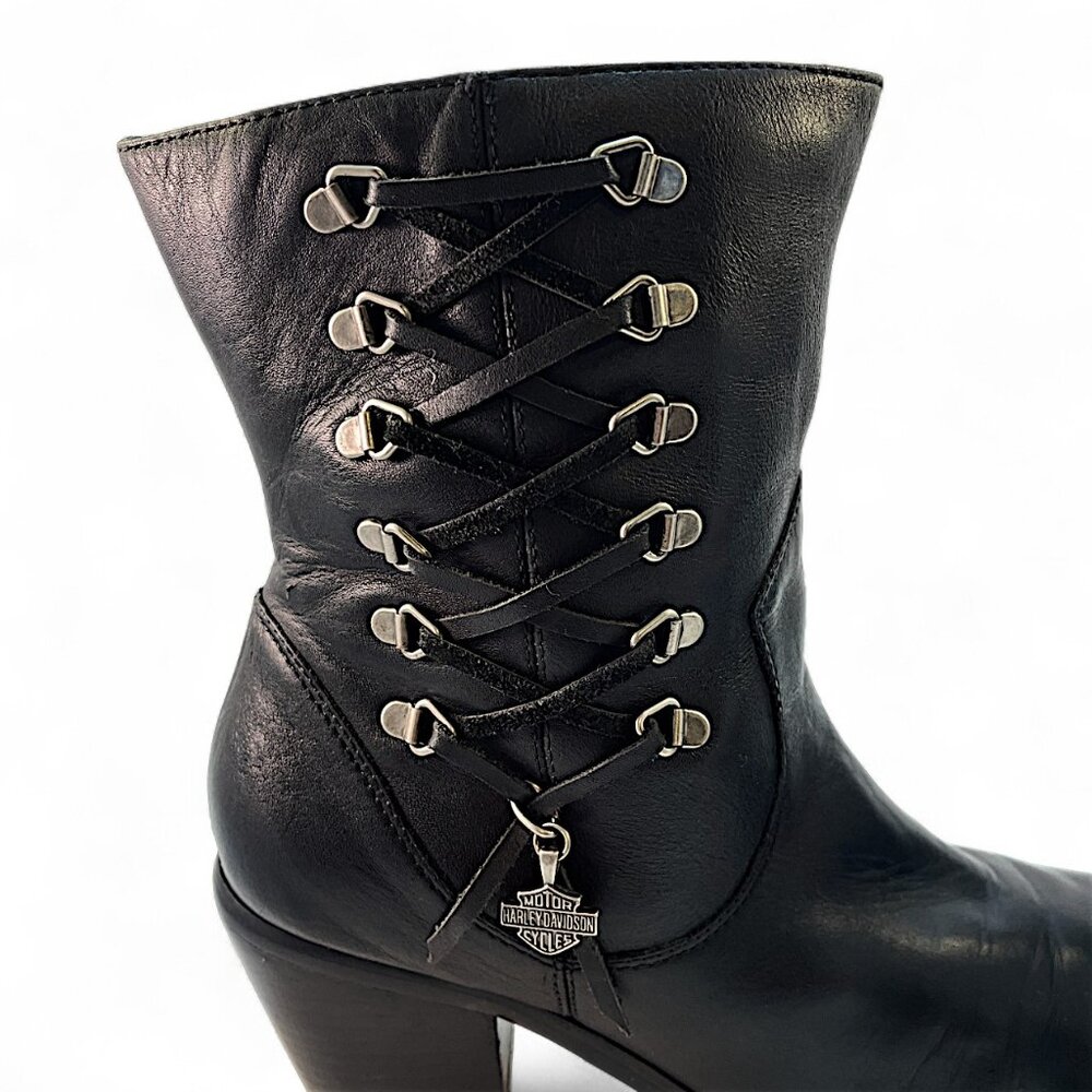 Harley Davidson Women Black Leather Boots Corset Lace Up With Carms Size 9.5" - Picture 6 of 12